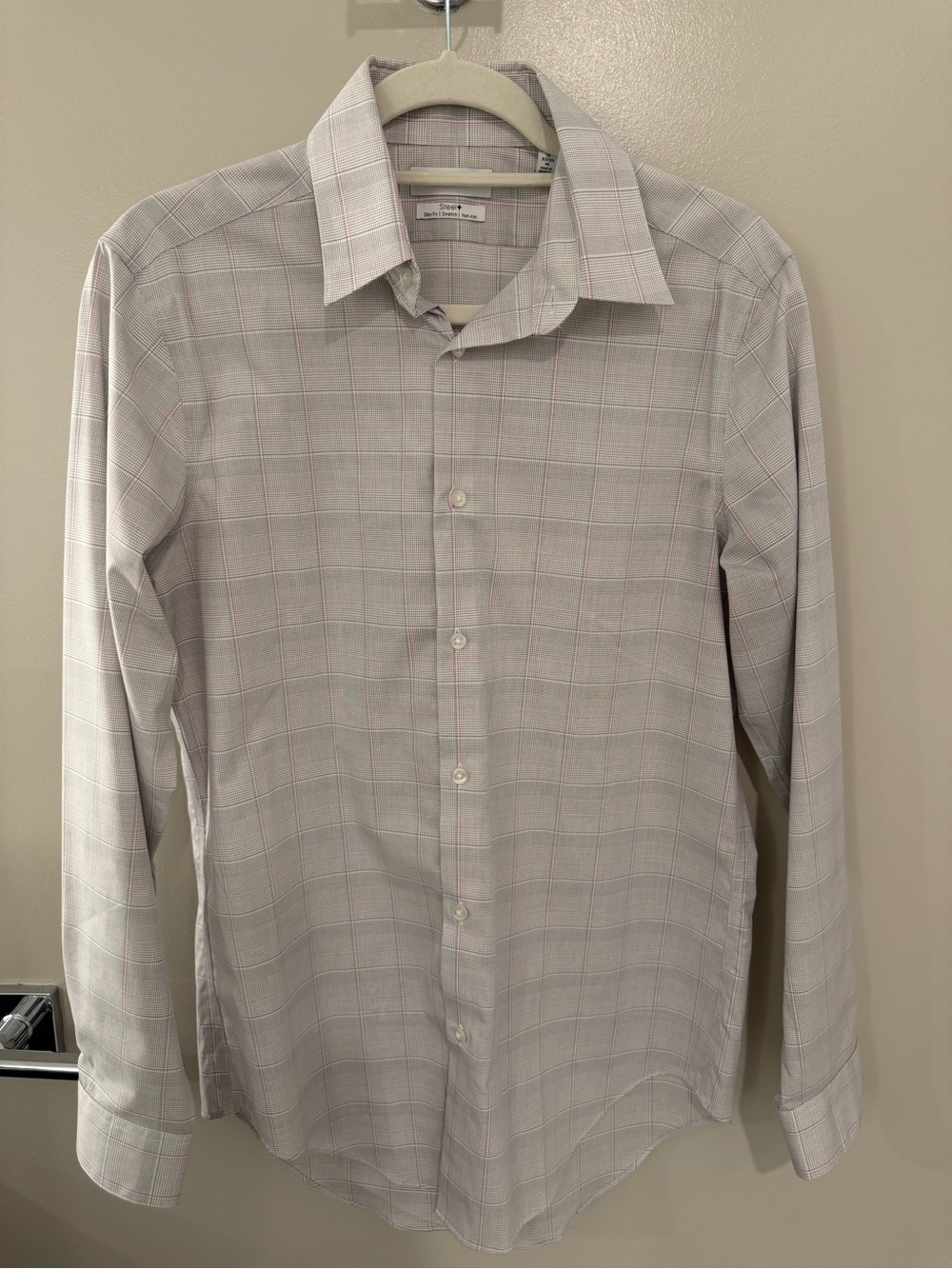 Calvin Klein Light Gray Plaid Dress Shirt